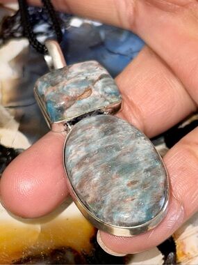 Blue & Rustic Brown Apatite Crystal Pendant 2 1/2”
